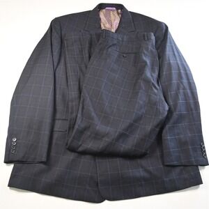 Magic Johnson 52L 46x36 Blue Plaid Double Breasted‎ Mens Jacket Pants Suit